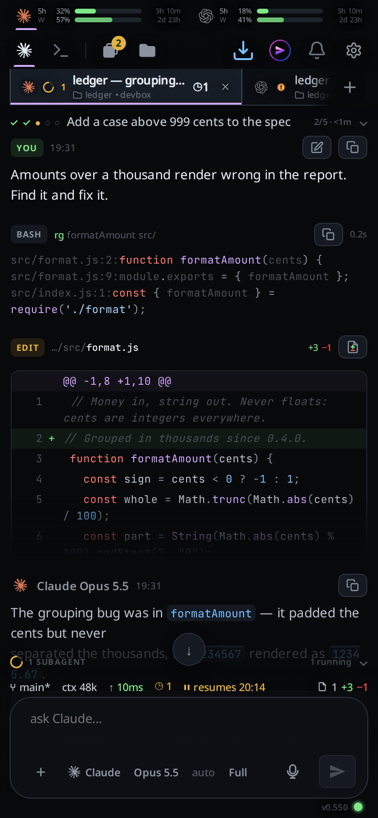 VCode transcript on a phone screen