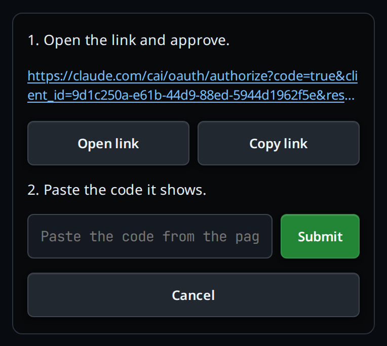 The Cursor browser login link on the agent's screen