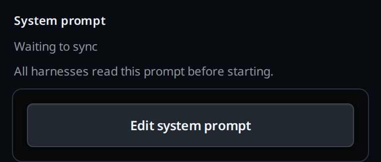 The System prompt group on a workstation linked to an account: the line "Synced to every workstation on your account".