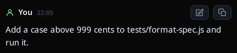 The sent message in the transcript as a card tagged YOU.