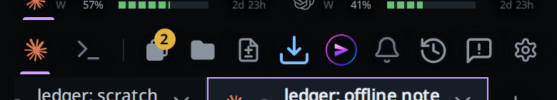The mode strip: an agent mark, a shell prompt, and the bell that turns notifications on