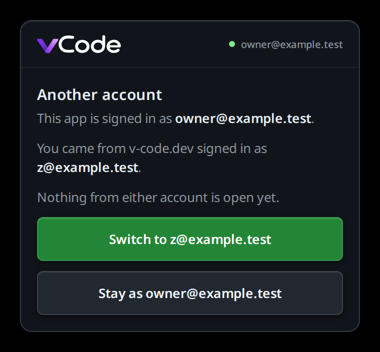 The Another account card naming the app's account and the site's account
