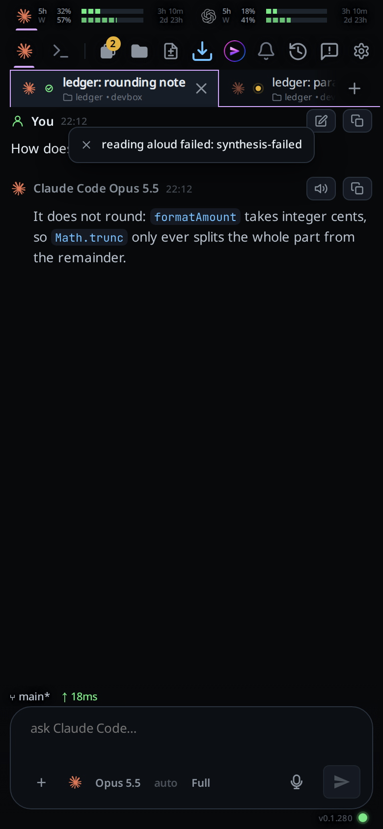 The reply's copy icon has turned into a tick and the toast reads response copied