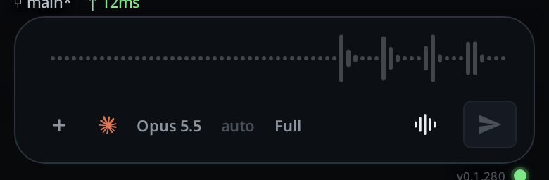 The clip on its way to be transcribed: the bars frozen and dimmed, and the button an upload arrow.